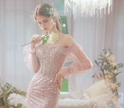 ROBE DE SOIRÉE SIRÈNE PERLÉE AVEC TRAÎNE