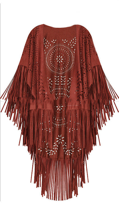 PONCHO À FRANGES EN DAIM