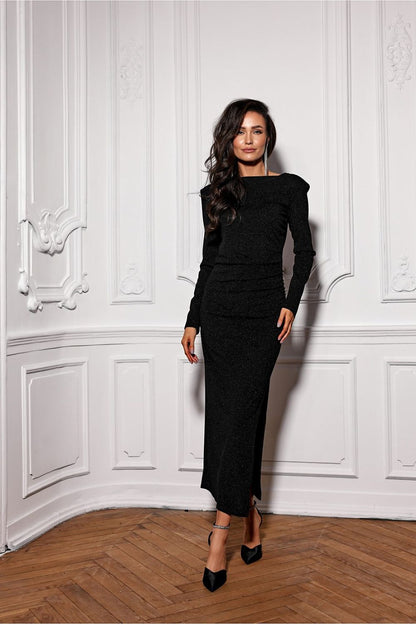 ROBE COCKTAIL NOIRE À STRASS FENDUE