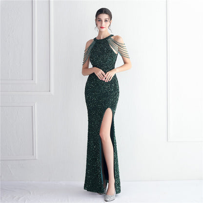 ROBE DE SOIRÉE À FRANGES PERLÉES