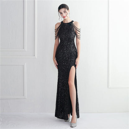 ROBE DE SOIRÉE À FRANGES PERLÉES