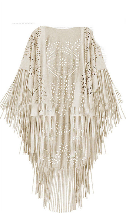 PONCHO À FRANGES EN DAIM