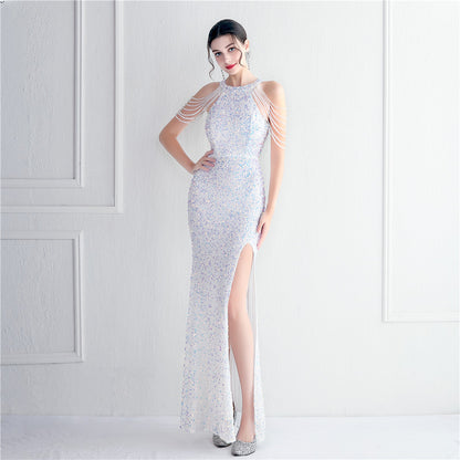 ROBE DE SOIRÉE À FRANGES PERLÉES